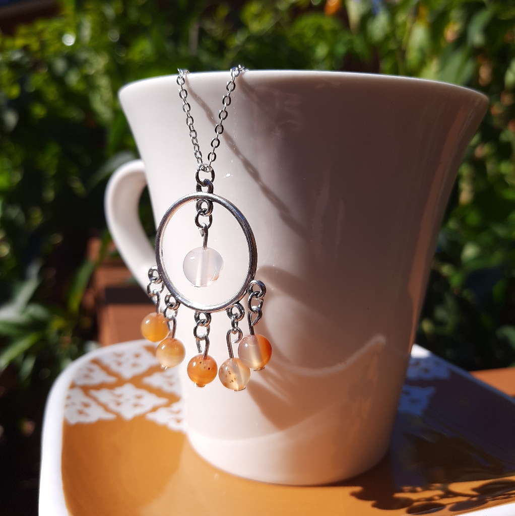 Tibetan Silver Pendant & Agate Stone Dangle Necklace